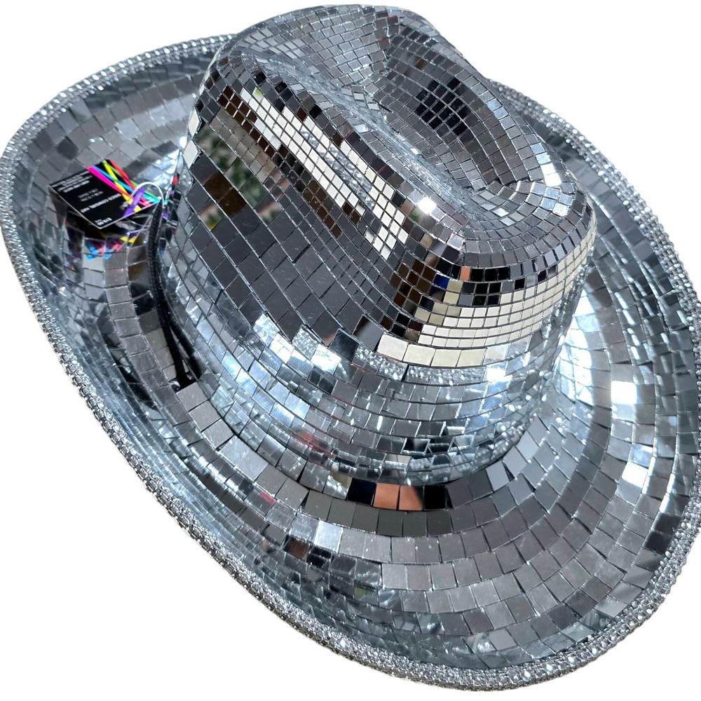 Hobby Lobby Women OS Disco Cowgirl Hat Silver Mirror Tile Sparkle Heavy Duty